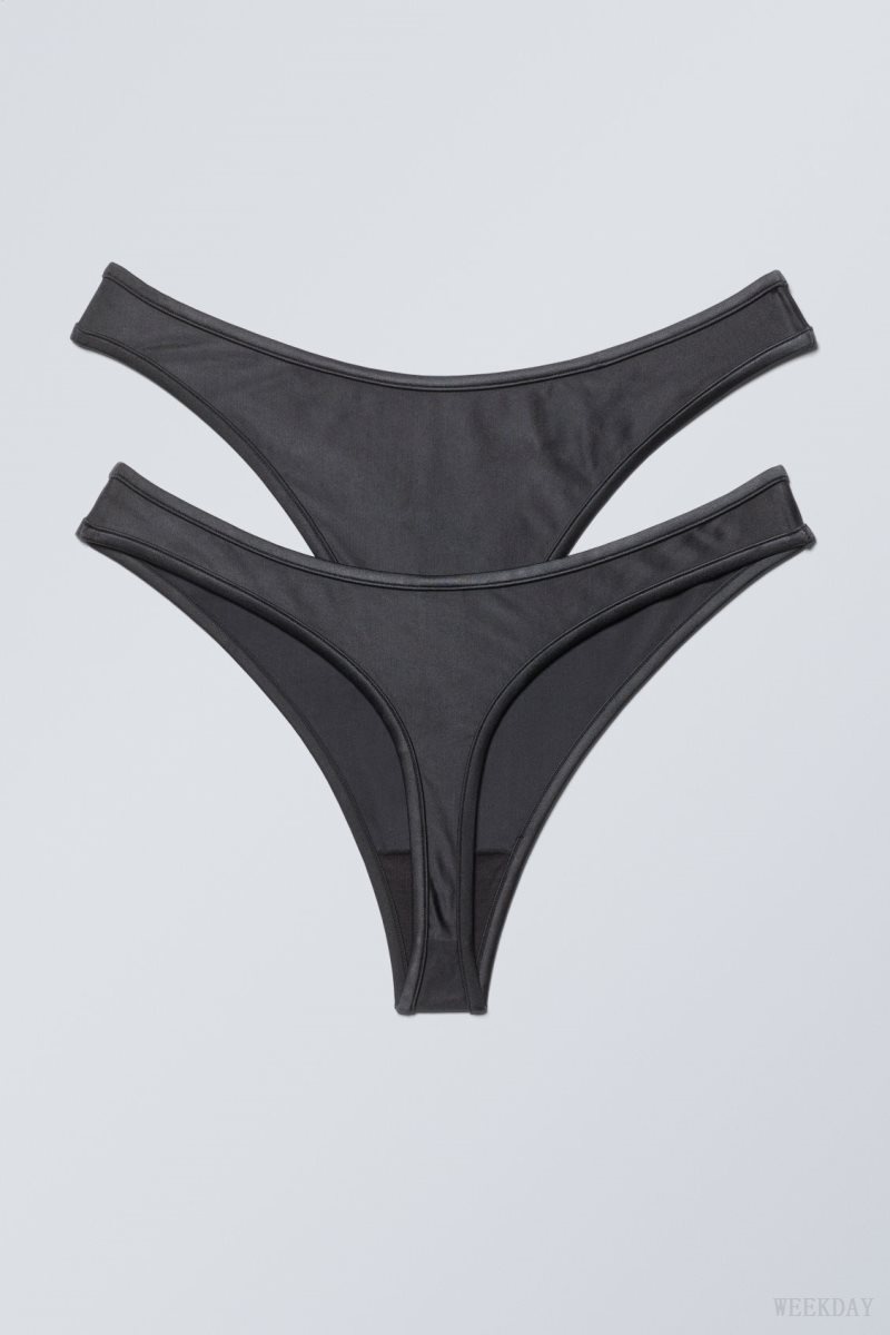 Weekday 2-pack Jade Shiny Thong Thong Dark Grey | PWGE8036