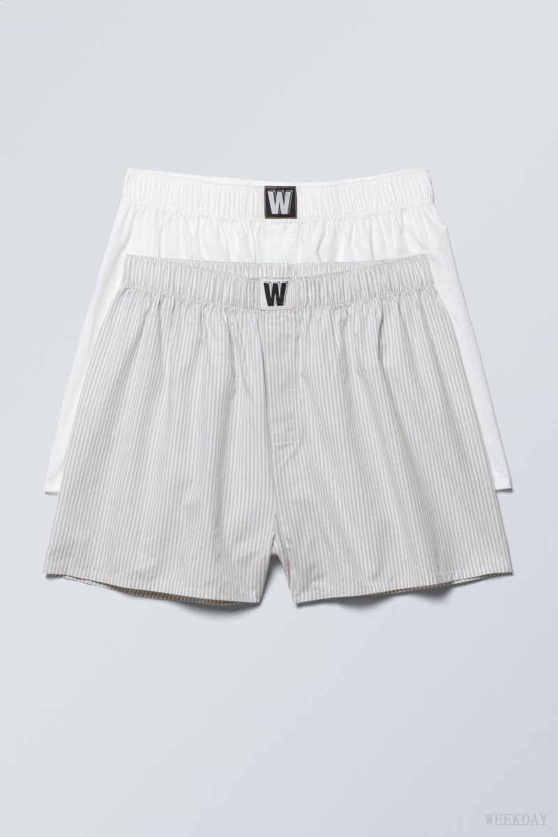 Weekday 2-pack Logo Boxer Shorts Shorts Grey / White | OJHB0259