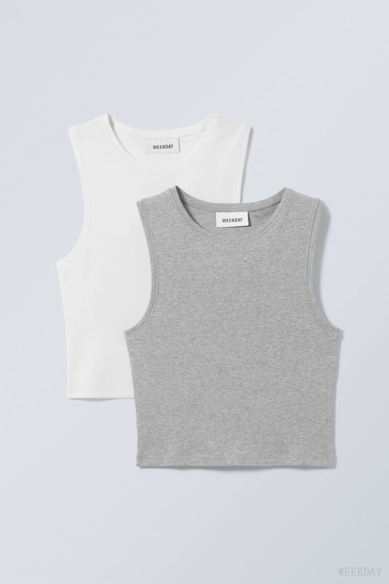 Weekday 2-pack Pure Crop Tank Top Grey White | VHFW3011