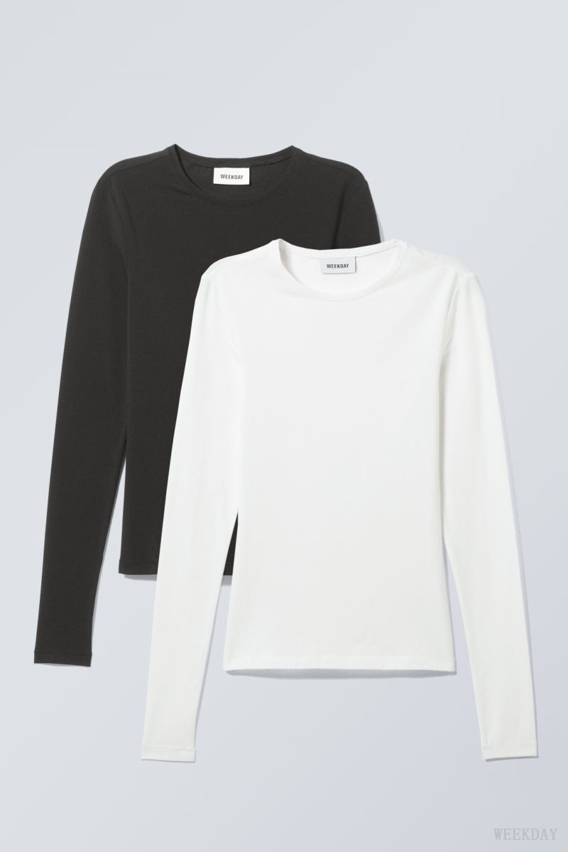 Weekday 2-pack Slim Fitted Long Sleeves Black / White | YLRX6359