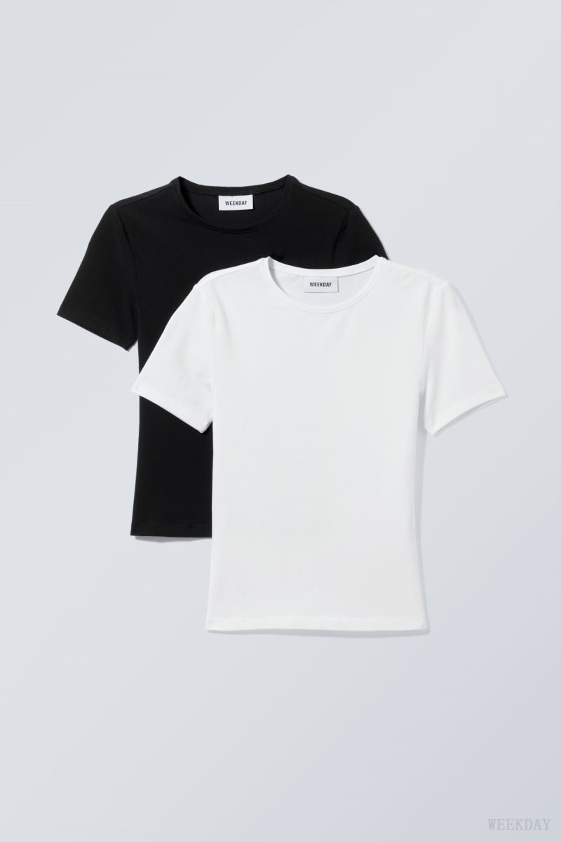 Weekday 2-pack Slim Fitted T-shirt Black White | DHLR6646