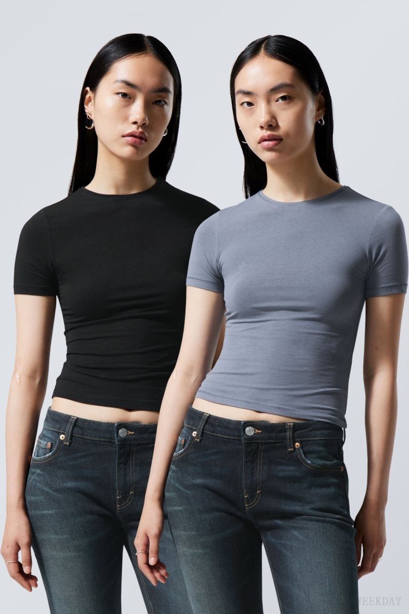 Weekday 2-pack Slim Fitted T-shirt Black | HHNR7361