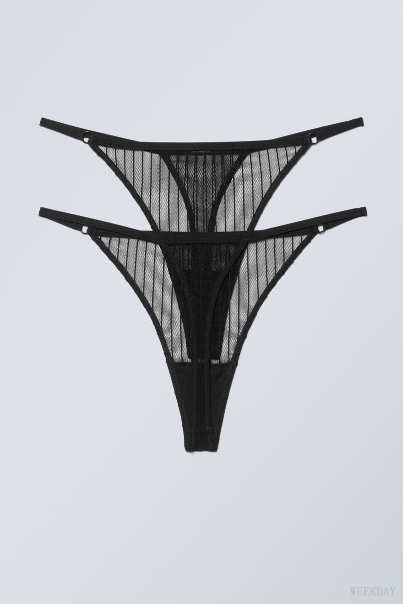 Weekday 2-pack Zelda Lace Thong Thong Black Stripes | CNYE2078