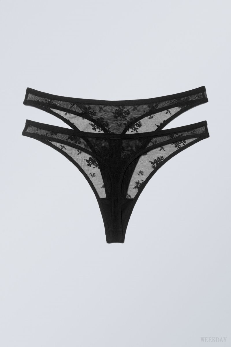 Weekday 2-pack Zelda Lace Thong Thong Black | MJZU8853