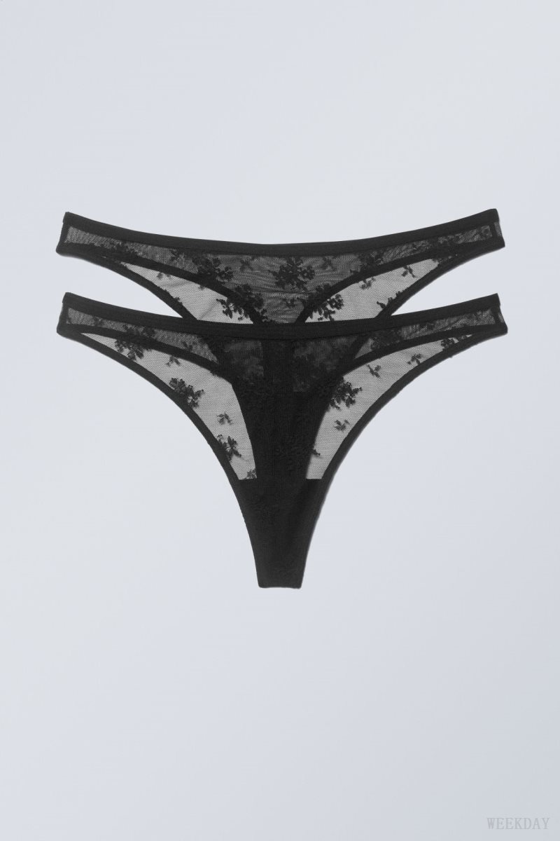 Weekday 2-pack Zelda Lace Thong Thong Black | MJZU8853