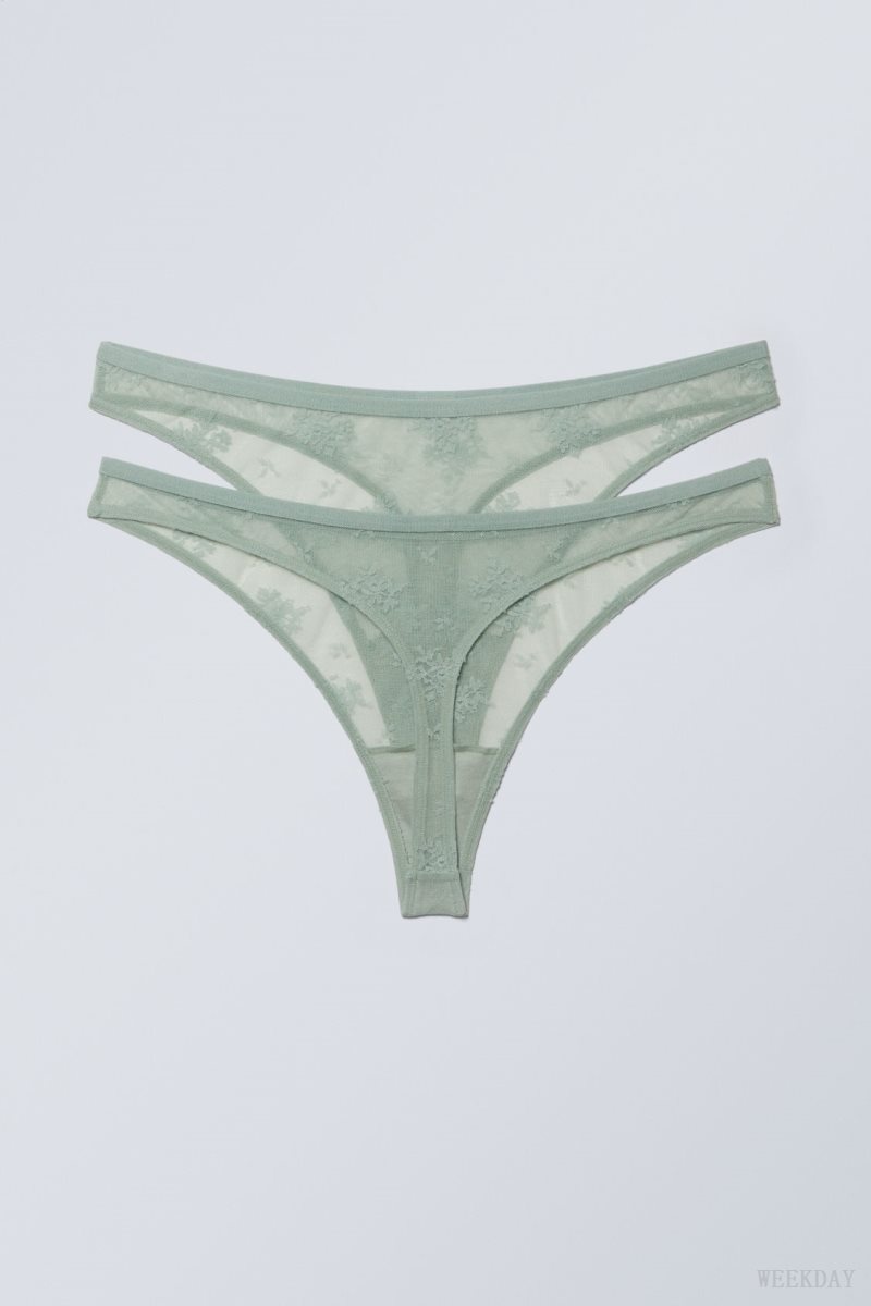 Weekday 2-pack Zelda Lace Thong Thong Green | OXCE0575