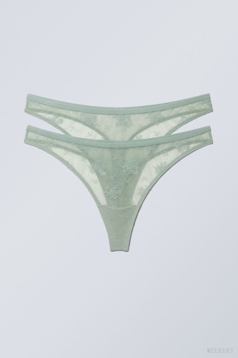 Weekday 2-pack Zelda Lace Thong Thong Green | OXCE0575