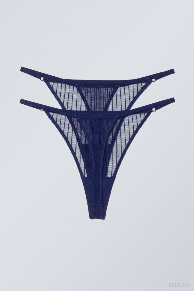 Weekday 2-pack Zelda Lace Thong Thong Navy | OIXZ9667