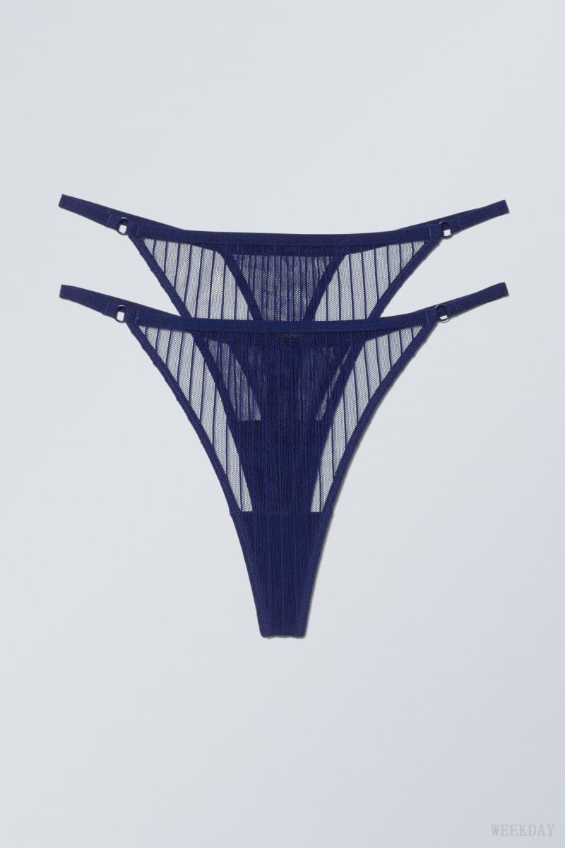 Weekday 2-pack Zelda Lace Thong Thong Navy | OIXZ9667