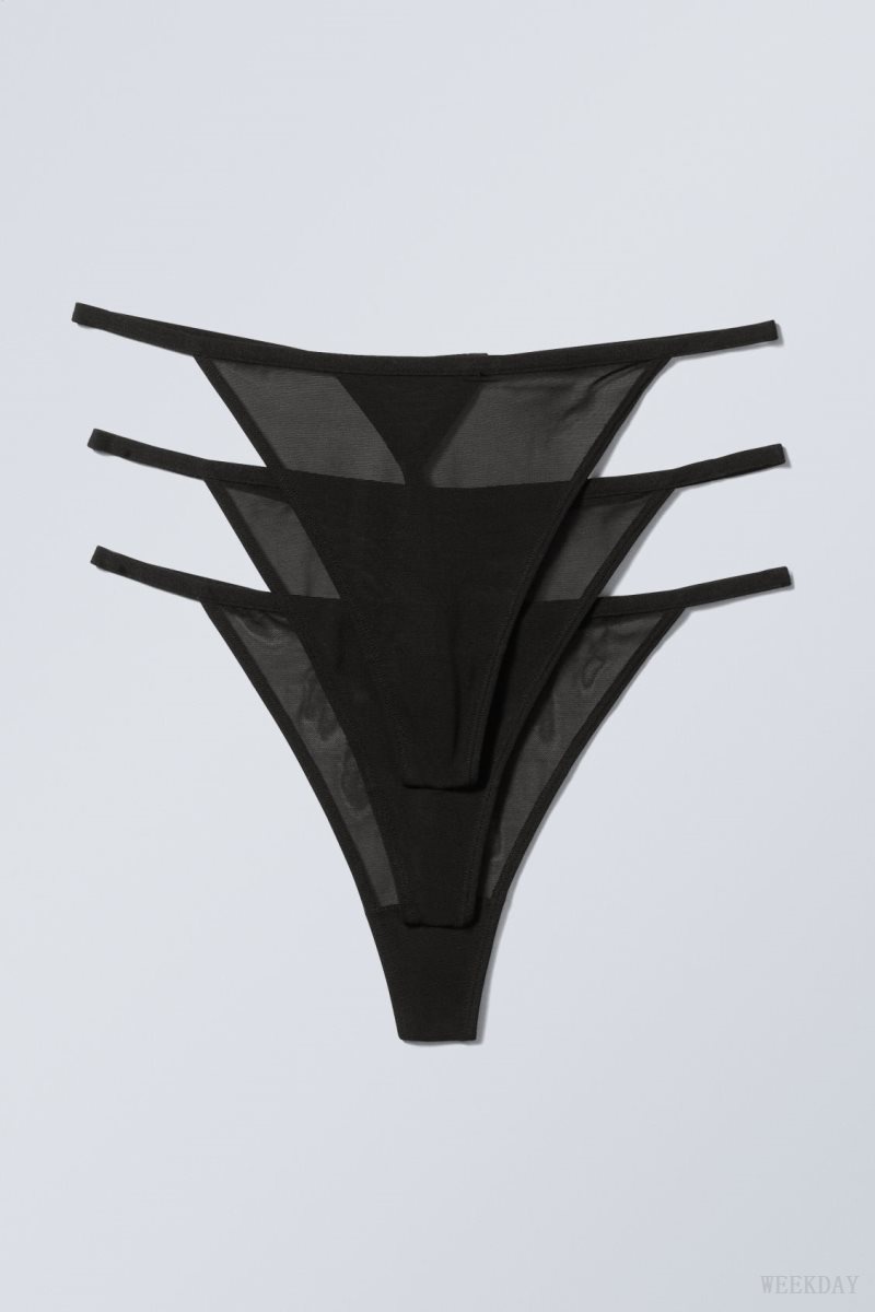 Weekday 3-pack Bonnie Tanga Mesh Thong Thong Black | XCUG3530