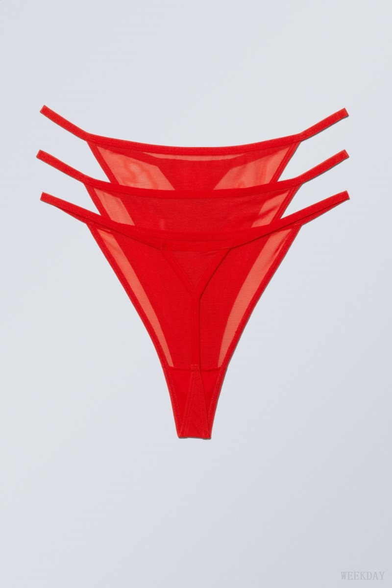 Weekday 3-pack Bonnie Tanga Mesh Thong Thong Red | UFNO0853