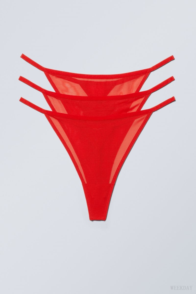 Weekday 3-pack Bonnie Tanga Mesh Thong Thong Red | UFNO0853