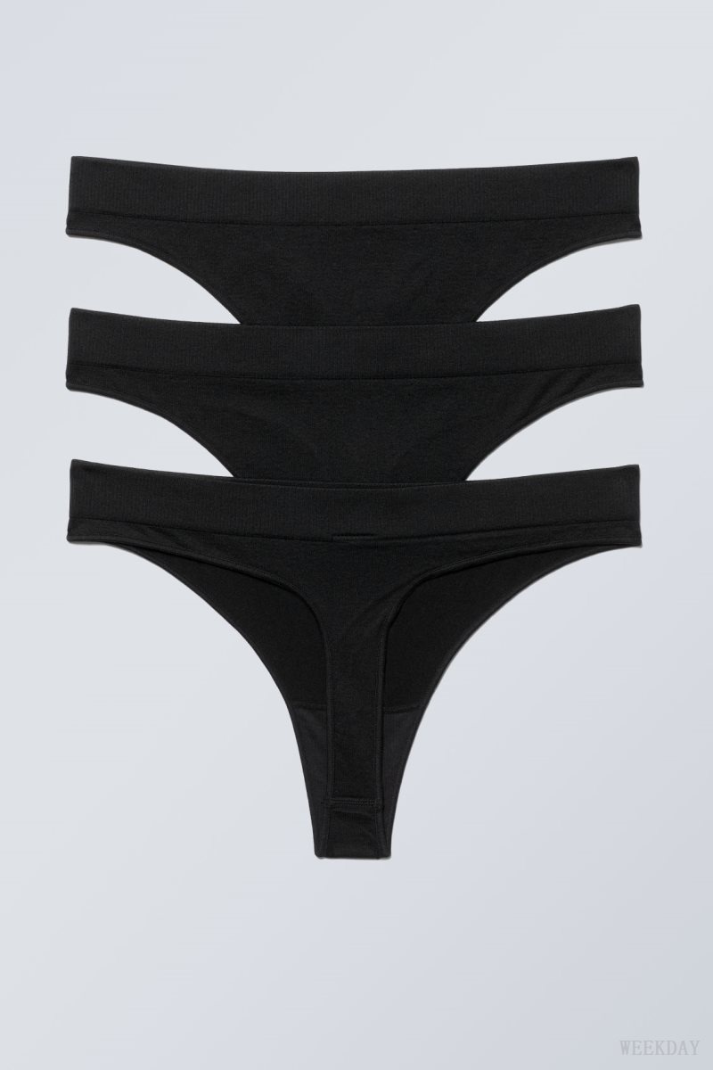 Weekday 3-pack Cat Soft Thong Thong Black | TVOX7727