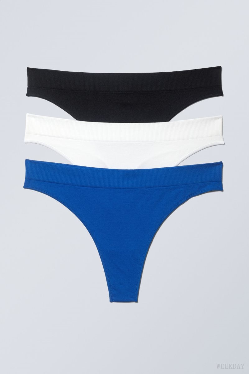 Weekday 3-pack Cat Soft Thong Thong Black White Blue | VEOL4999