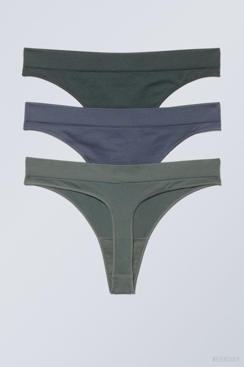 Weekday 3-pack Cat Soft Thong Thong Dark Green Blue Green | CLEA9042