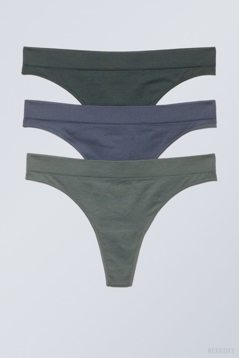 Weekday 3-pack Cat Soft Thong Thong Dark Green Blue Green | CLEA9042