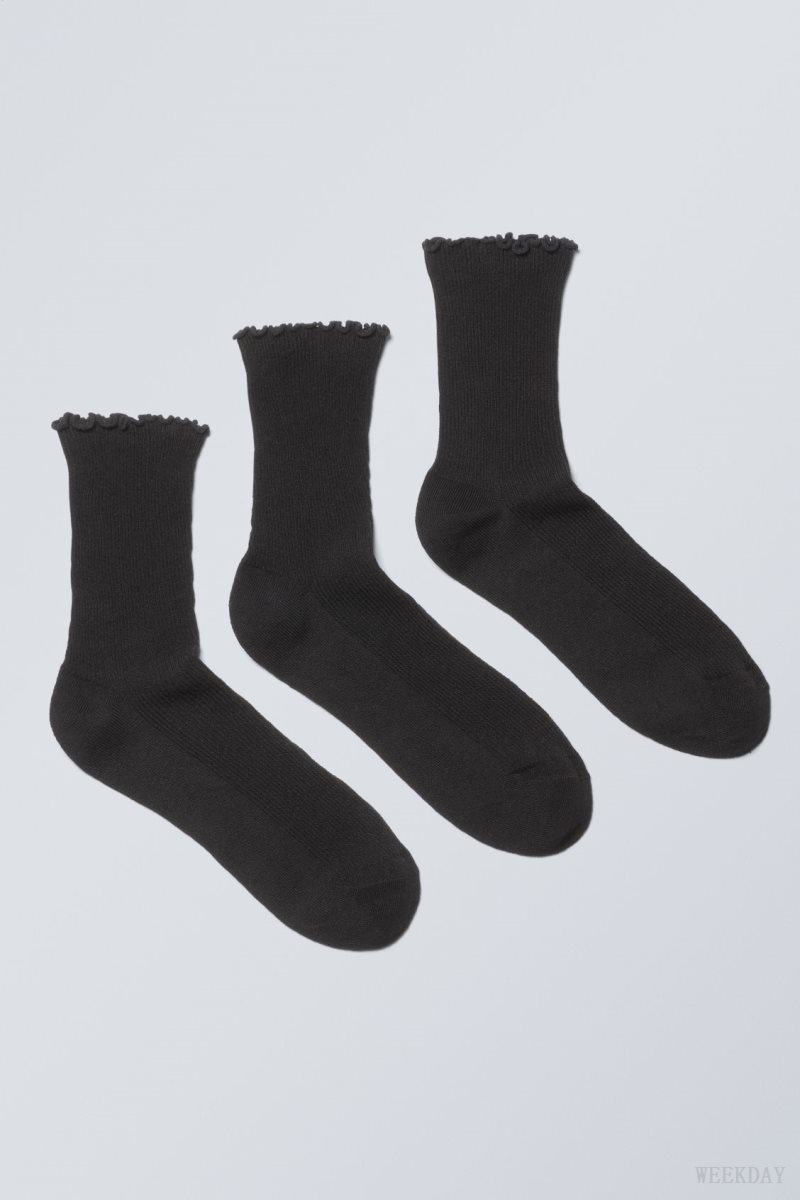 Weekday 3-pack Frill Edge Socks Black | PKSL6184