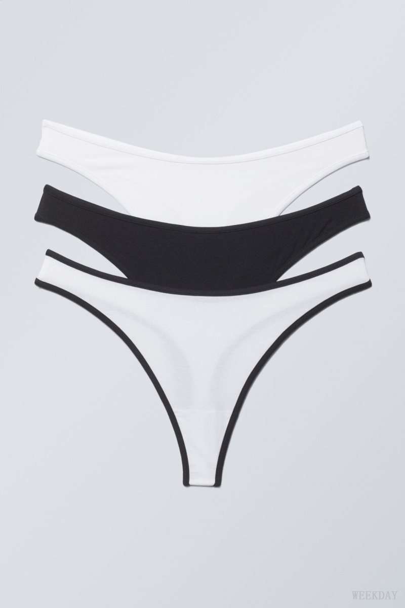 Weekday 3-pack Jade Cotton Thong Thong Black White | NHVU2530