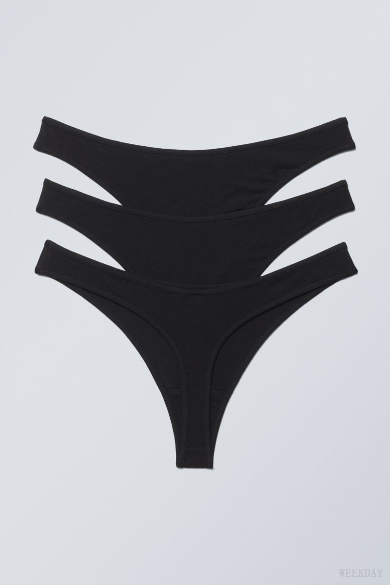 Weekday 3-pack Jade Cotton Thong Thong Black | RXJF6897