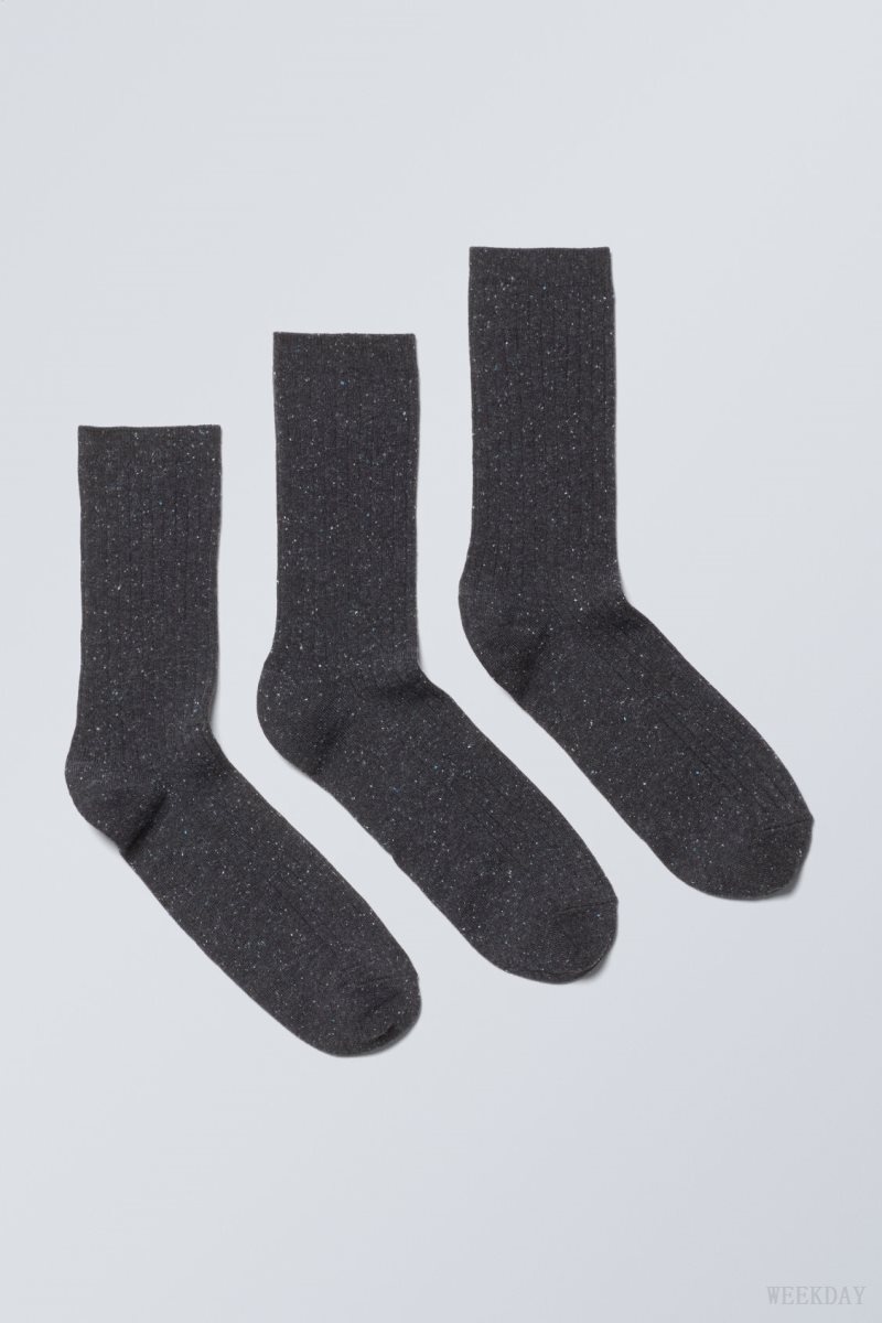 Weekday 3-pack Rib Neps Socks Black | SPVI6930