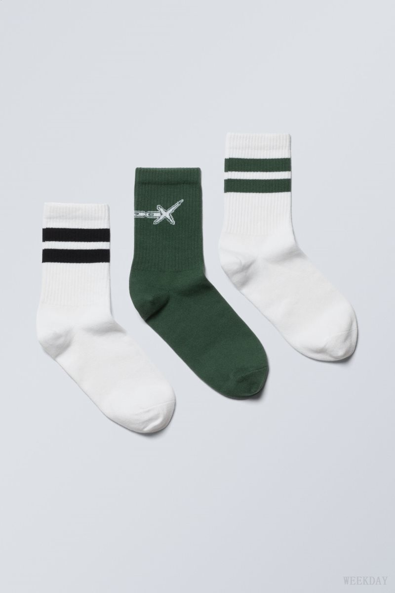 Weekday 3-pack Sport Graphic Socks Green Black | LKUD4053