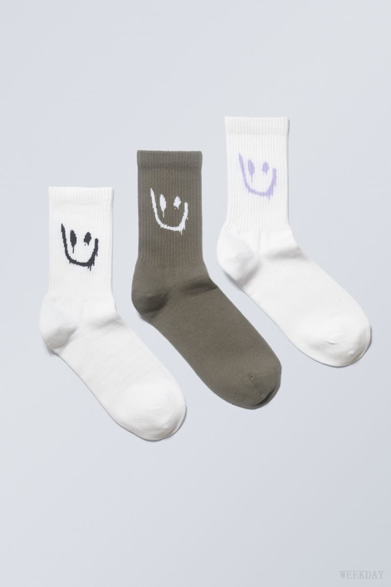 Weekday 3-pack Sport Graphic Socks Smiley Mix | LKGU3323