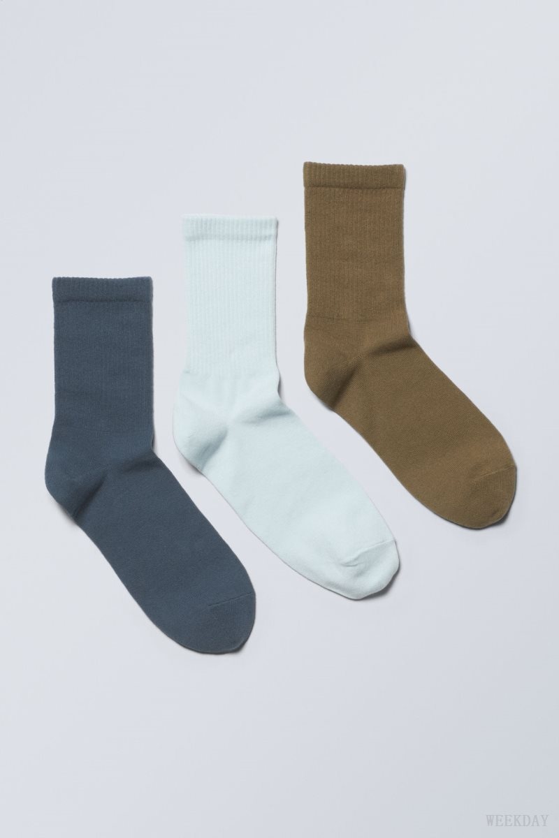 Weekday 3-pack Sport Socks Blue Blue Khaki | MAYG0093