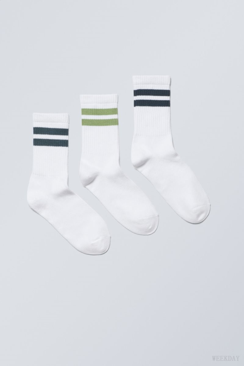 Weekday 3-pack Sport Striped Socks Green Stripes | MSSU1728