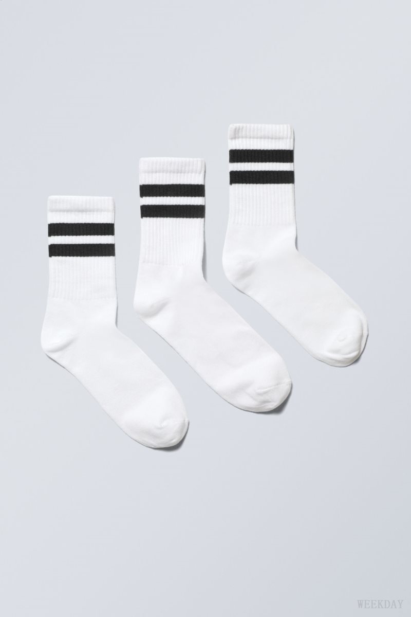 Weekday 3-pack Sport Striped Socks White Light | UTWG2026