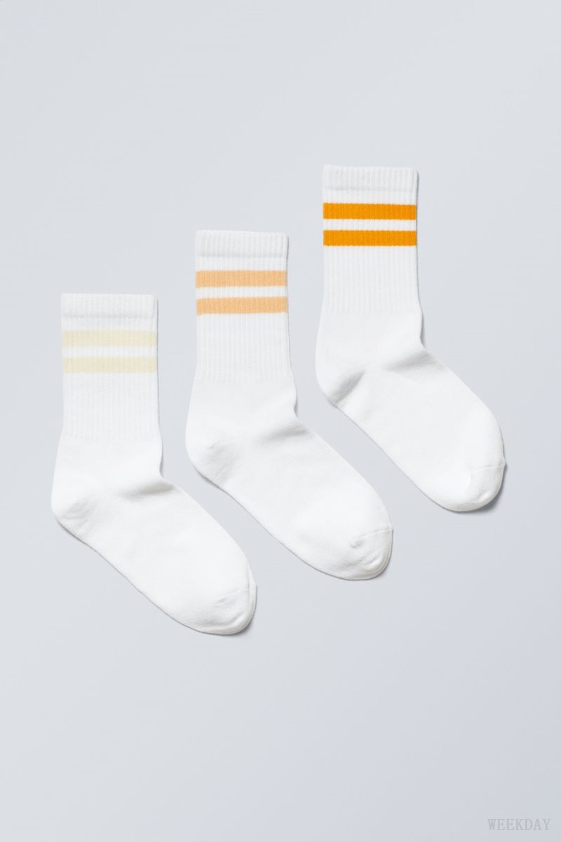 Weekday 3-pack Sport Striped Socks Yellow Stripes | KTMS3485