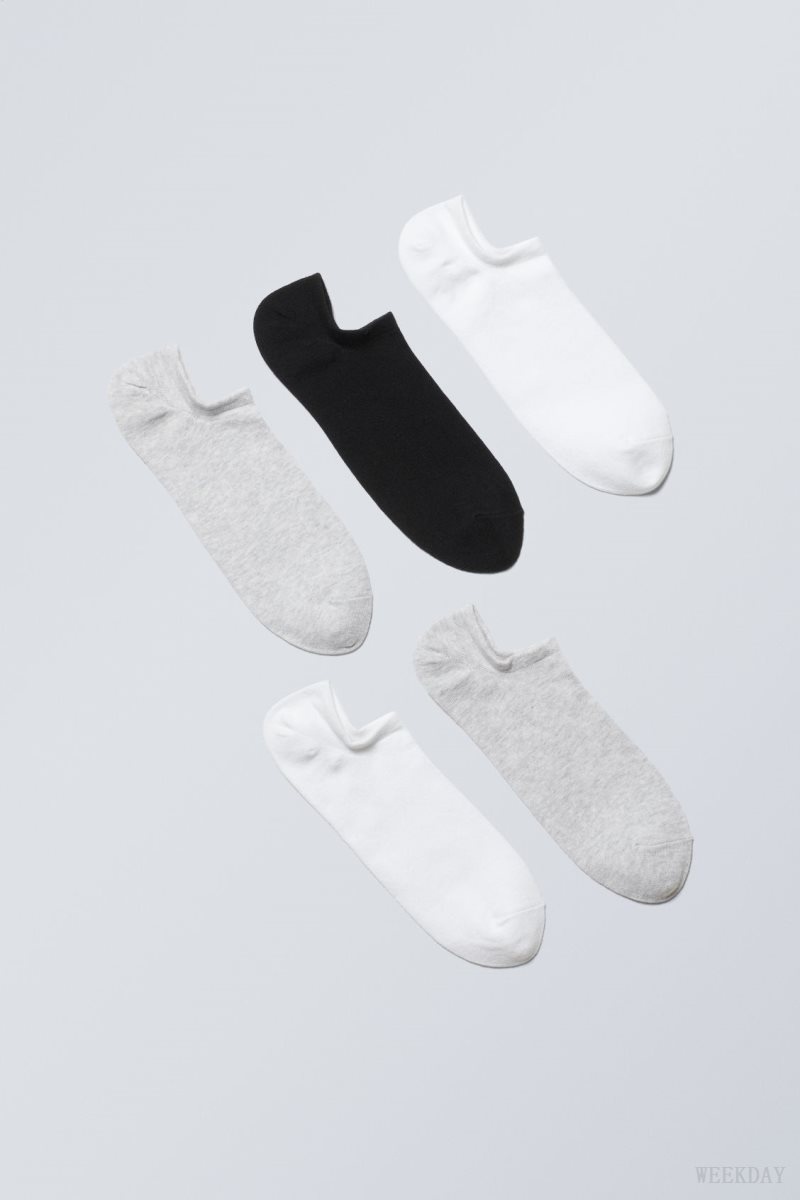 Weekday 5-pack Ankle Socks Black Grey White | JTCZ3810