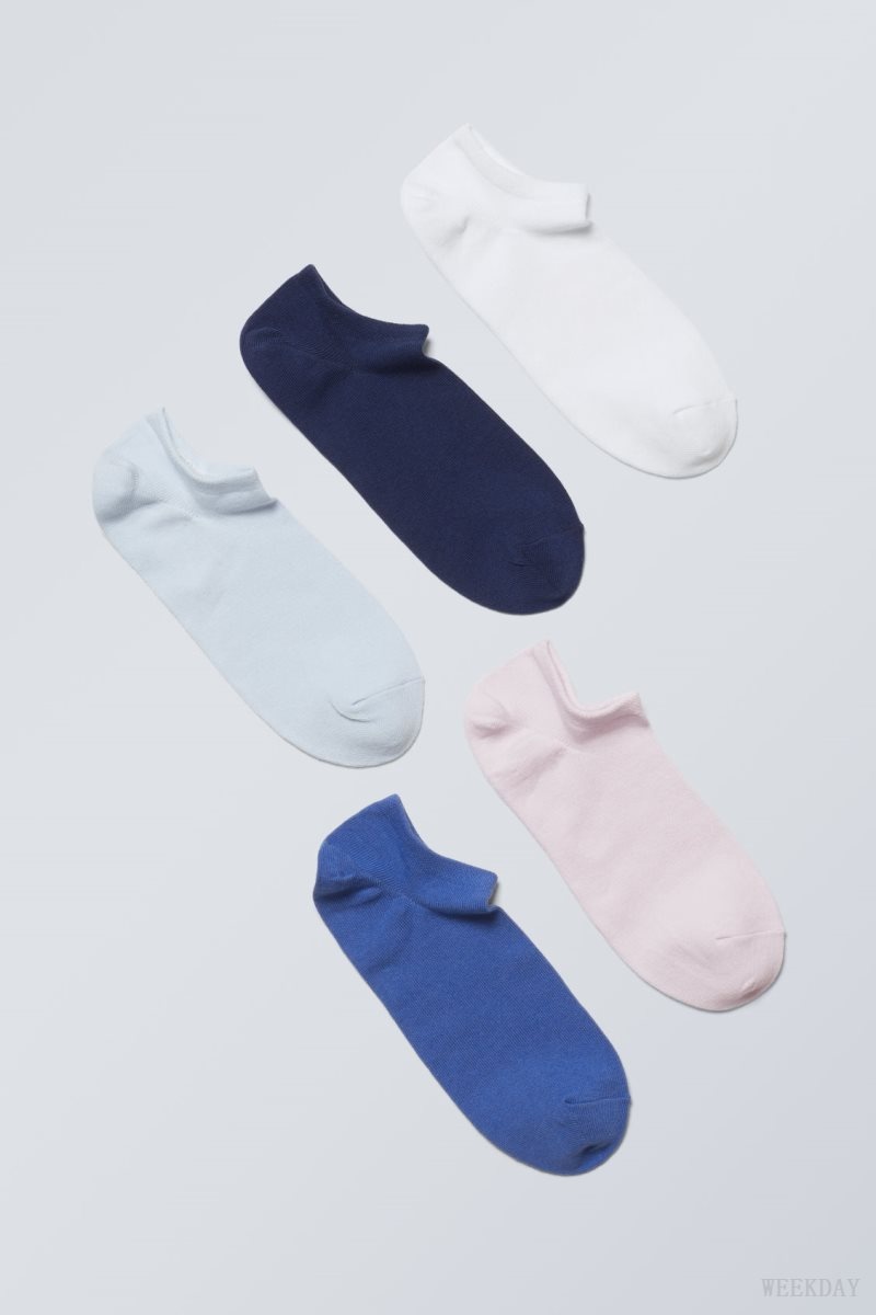 Weekday 5-pack Cotton Trainer Socks Blue | EYYT3188