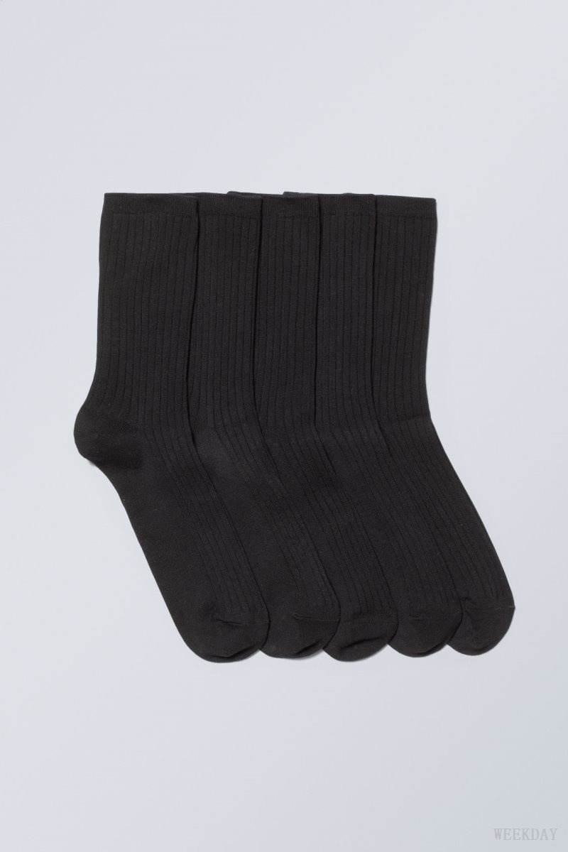 Weekday 5-pack Rib Socks Black | CVWW5731