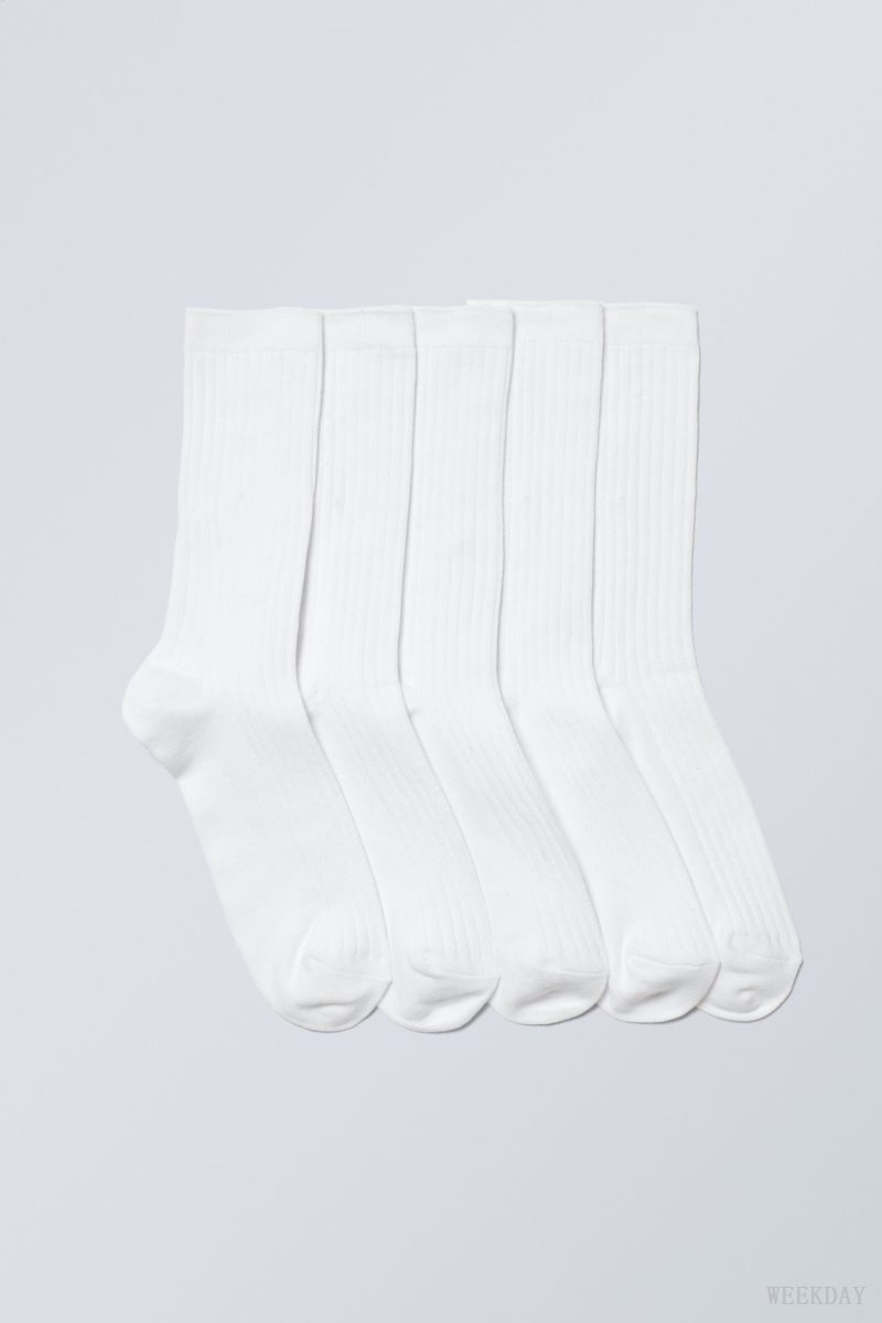 Weekday 5-pack Rib Socks White | NLEJ3727