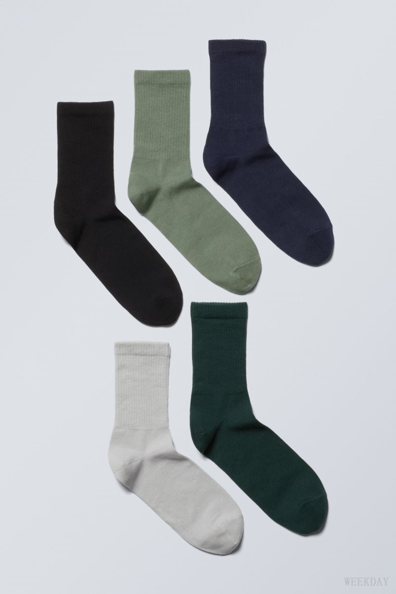 Weekday 5-pack Sport Socks Green Black Grey Navy | RGWA5322