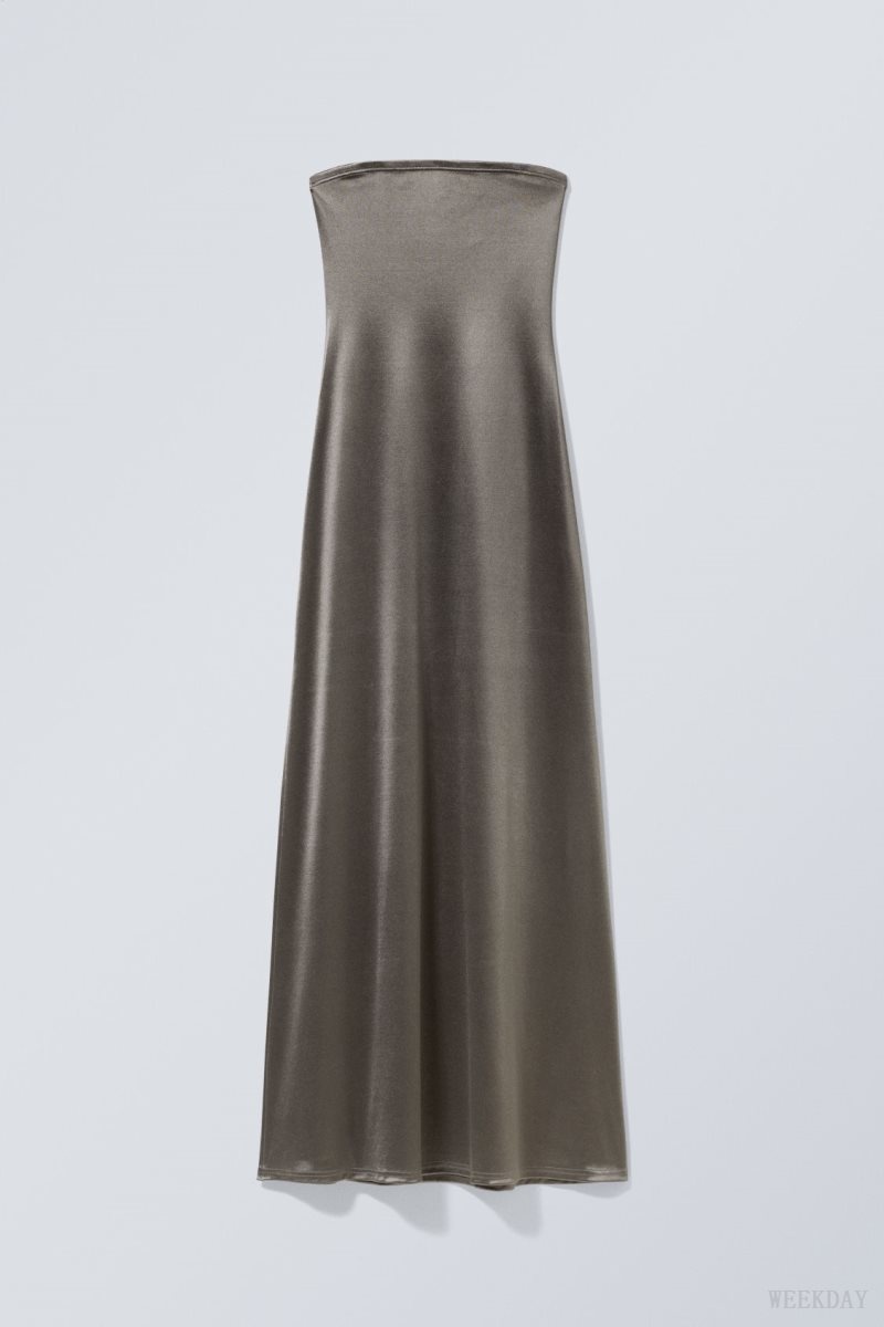 Weekday Act Metallic Tube Dress Grey | SFPX3324