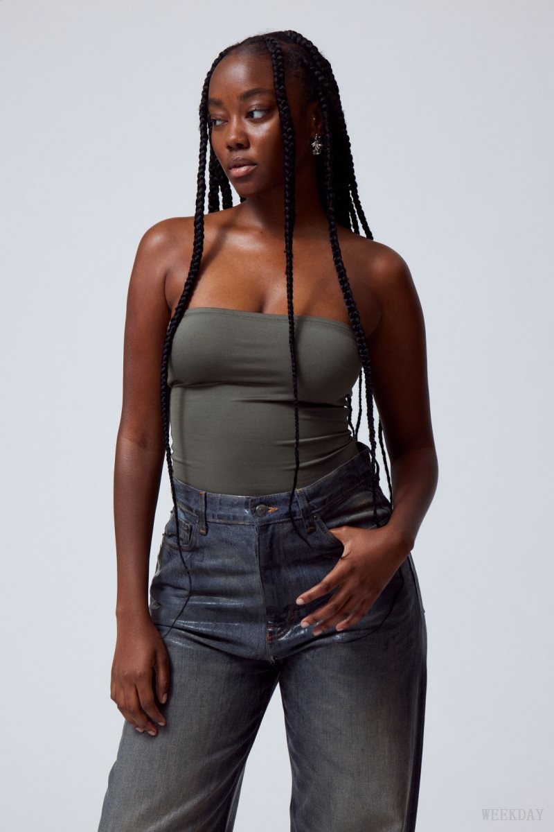 Weekday Act Tube Top Dark Grey | SCHK4906