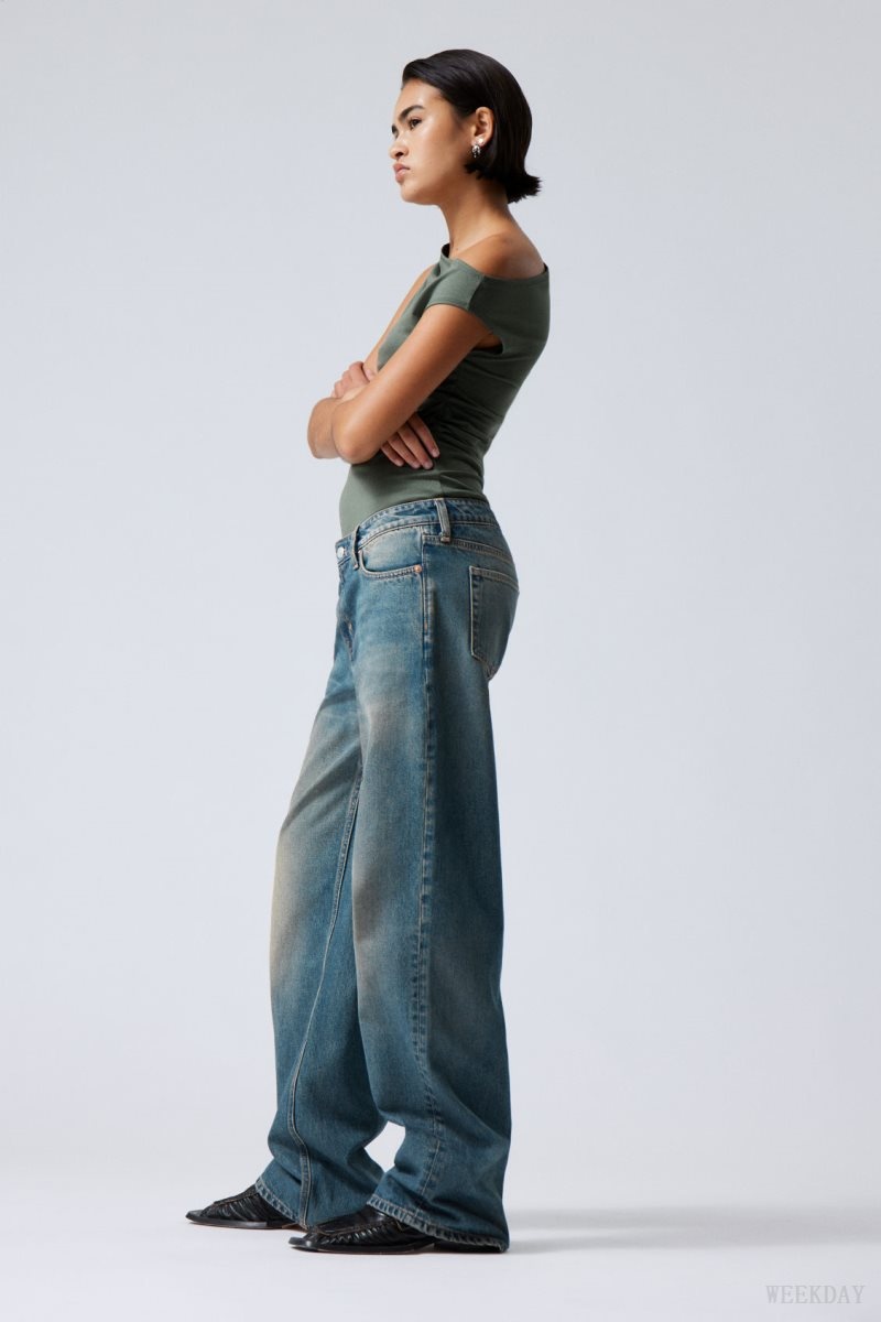 Weekday Ample Low Loose Jeans Grey Blue | FAOQ9360