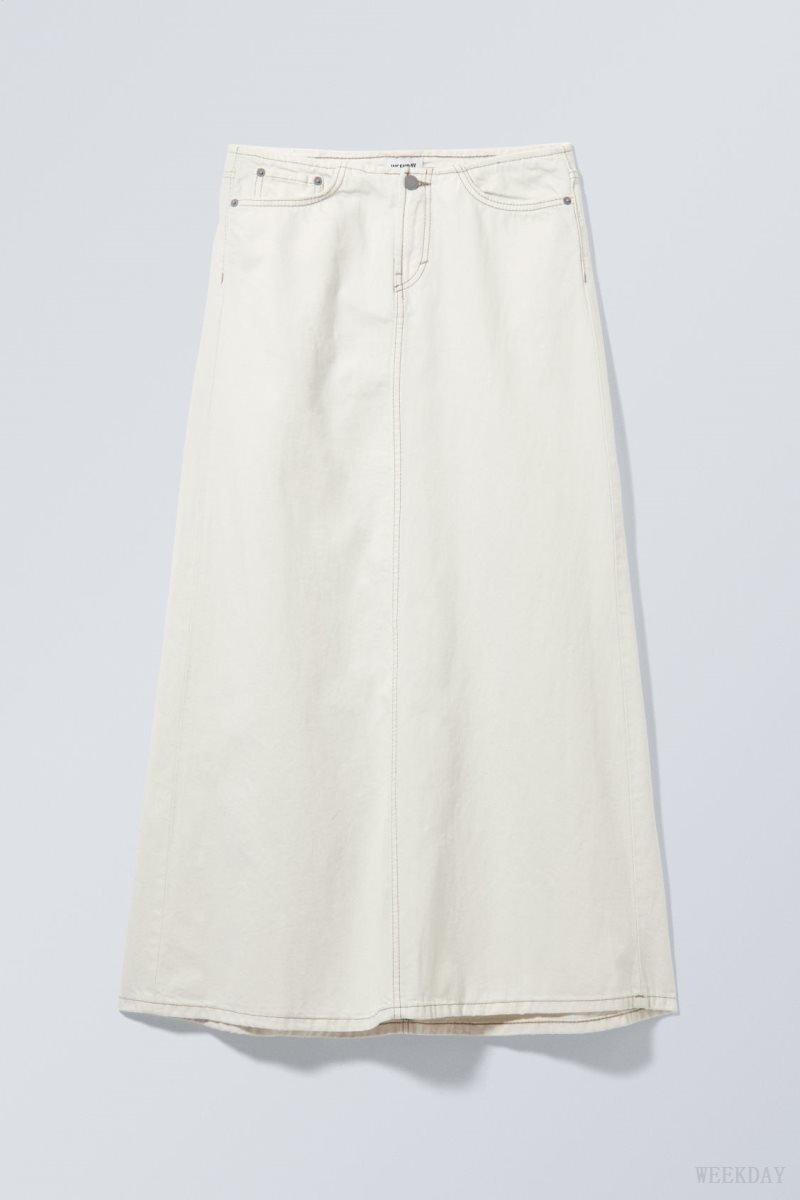 Weekday Anaheim Long Demin Skirt White | GTCT6788