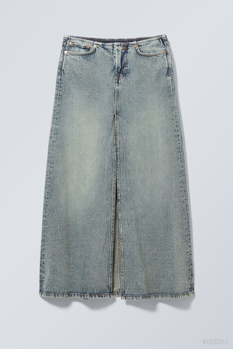 Weekday Anaheim Long Denim Skirt Blue | XFNL1136