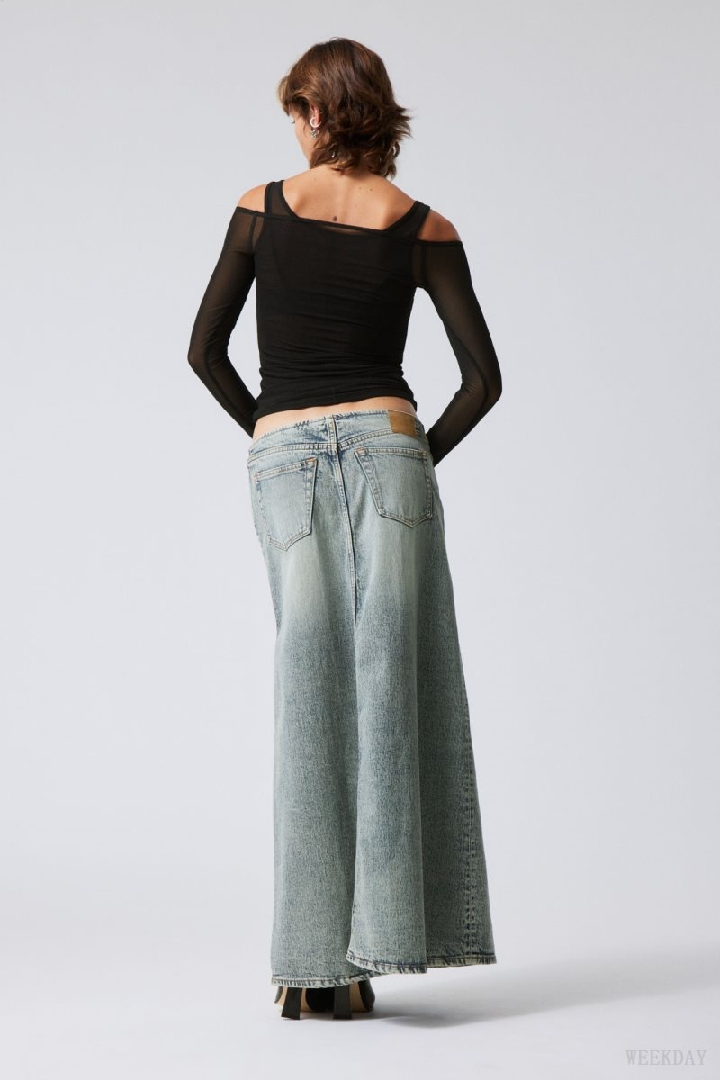 Weekday Anaheim Long Denim Skirt Blue | XFNL1136