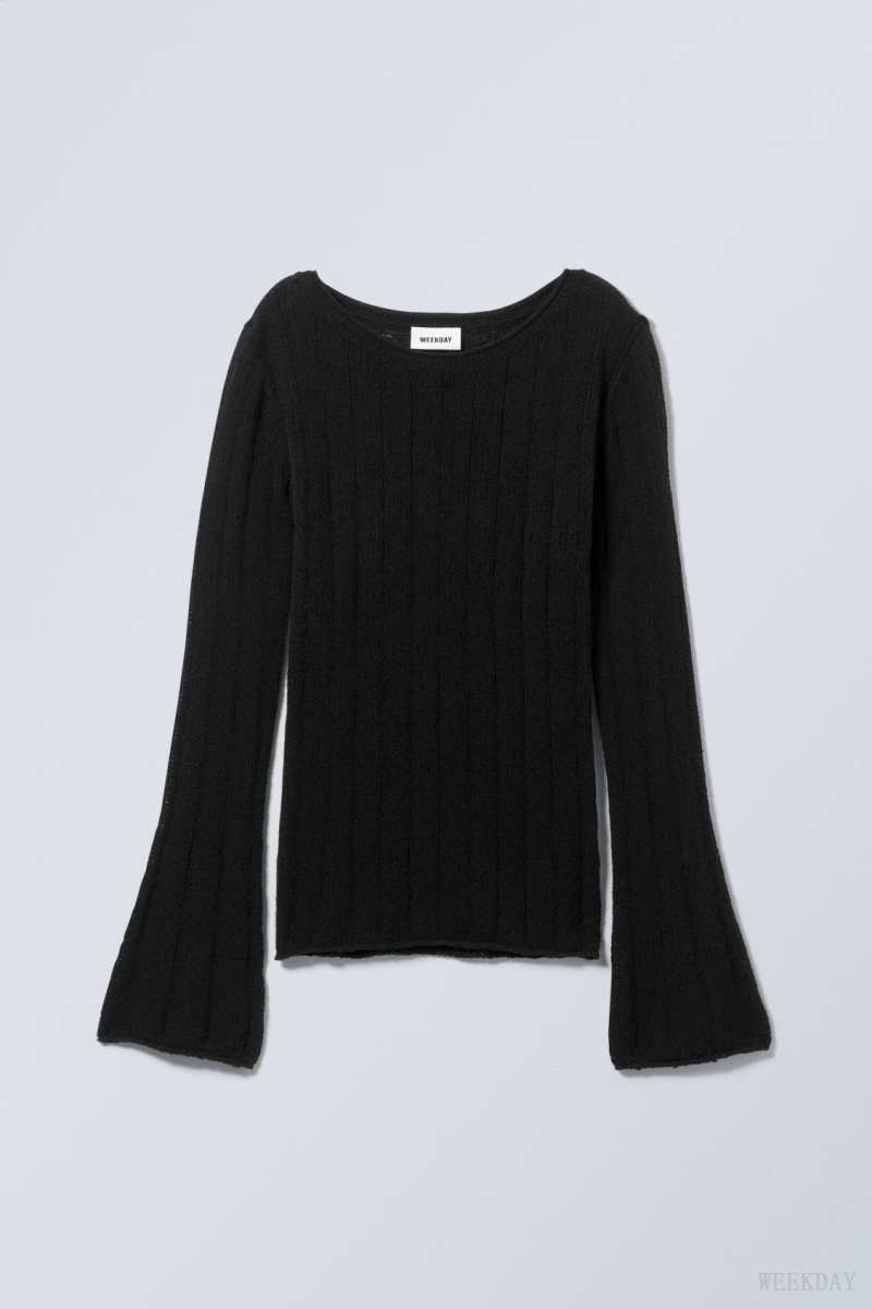 Weekday Anessa Sheer Knit Sweater Black | JCKB3096