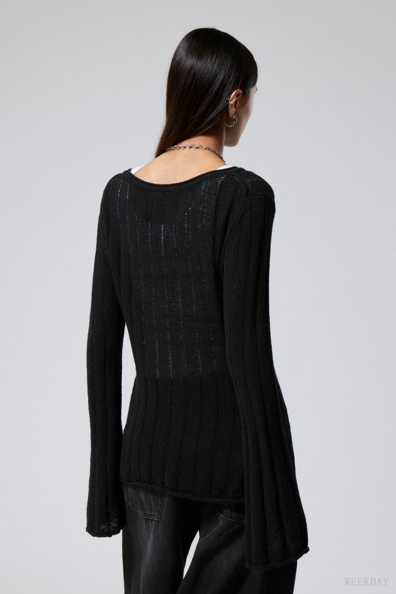 Weekday Anessa Sheer Knit Sweater Black | JCKB3096