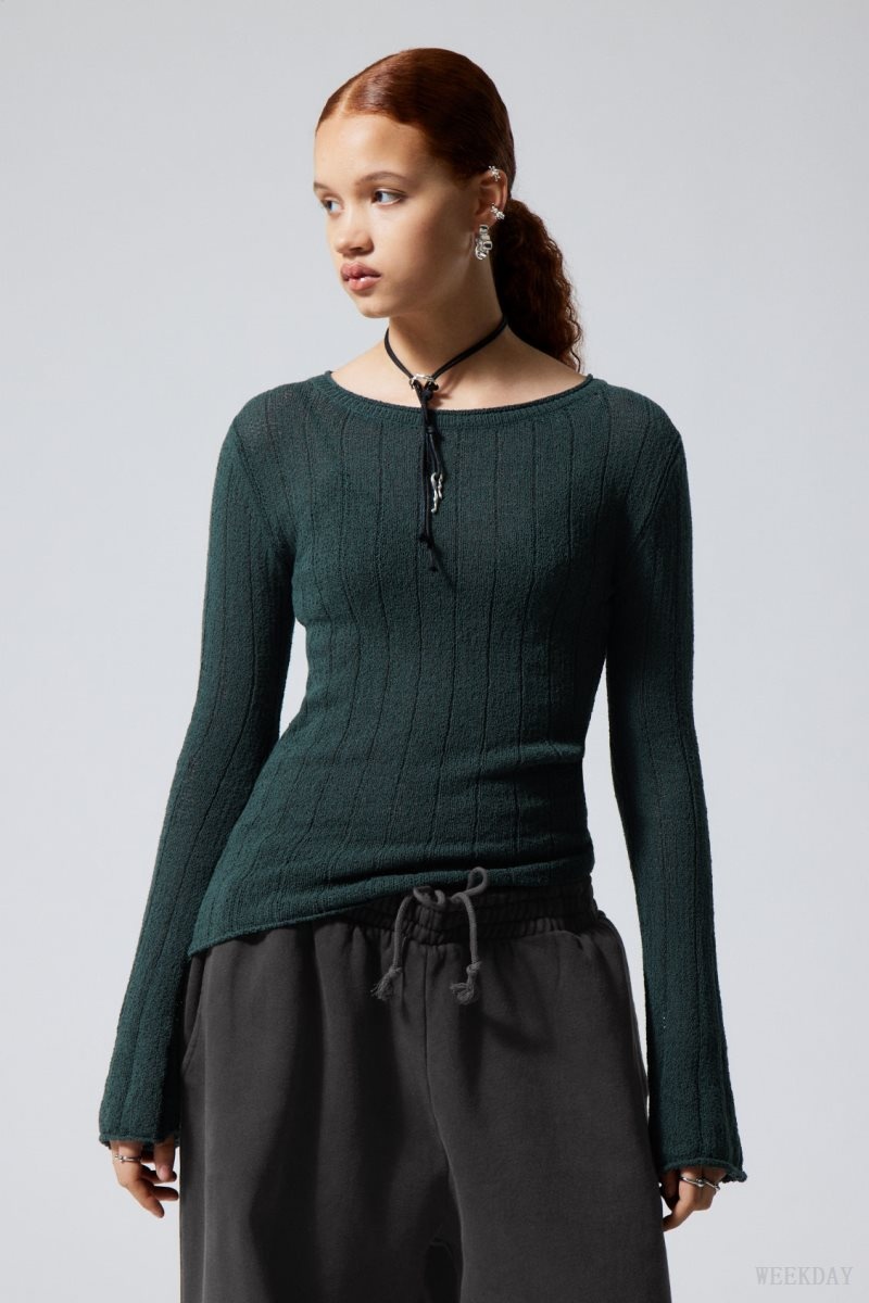 Weekday Anessa Sheer Knit Sweater Petrol | NRJK8952