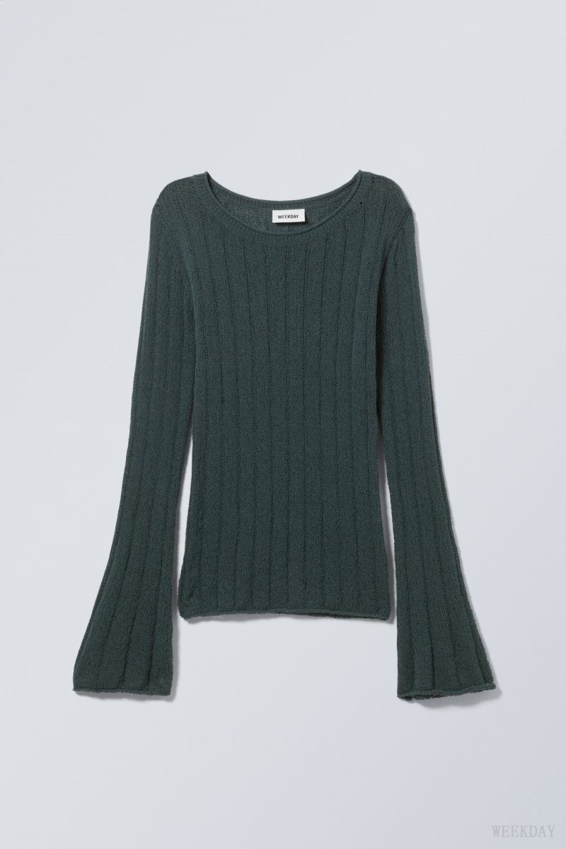 Weekday Anessa Sheer Knit Sweater Petrol | NRJK8952