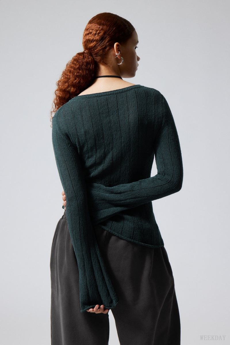 Weekday Anessa Sheer Knit Sweater Petrol | NRJK8952