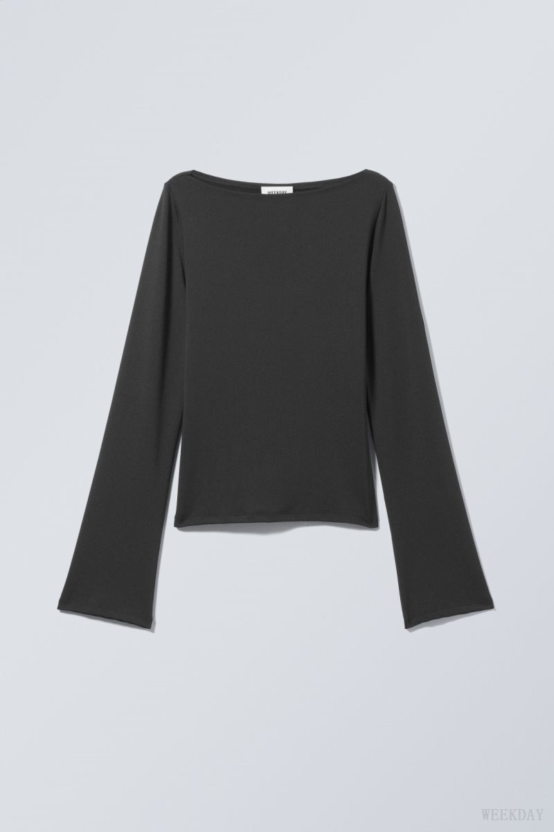 Weekday Annie Boatneck Long Sleeve Top Black | HGBC5280