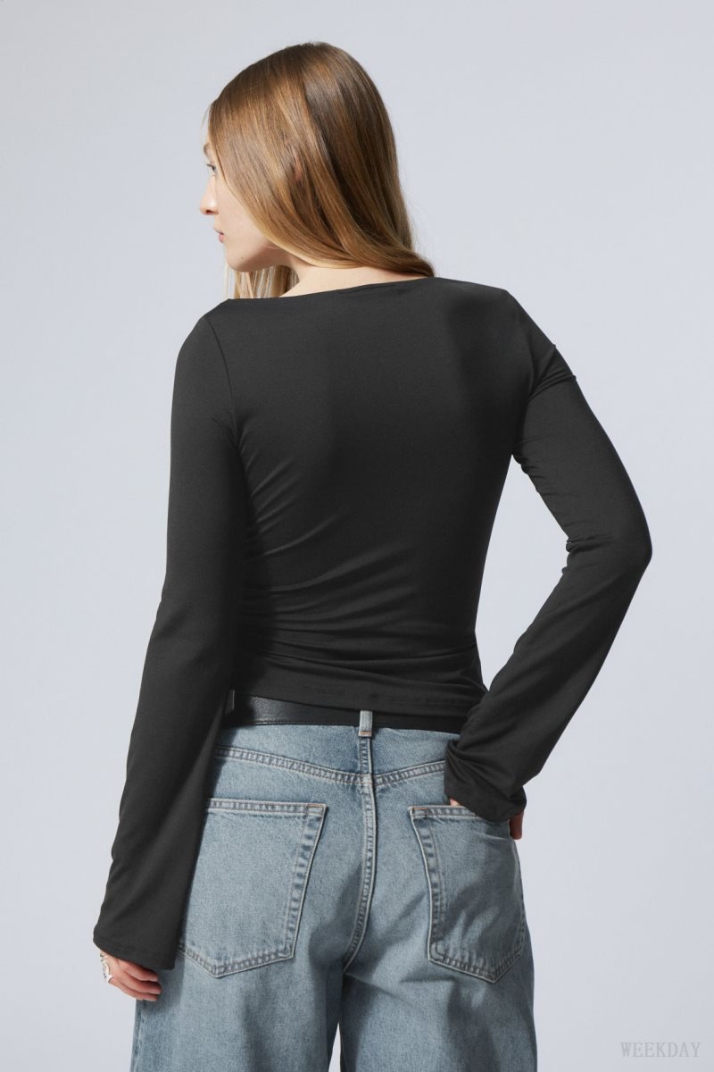 Weekday Annie Boatneck Long Sleeve Top Black | HGBC5280