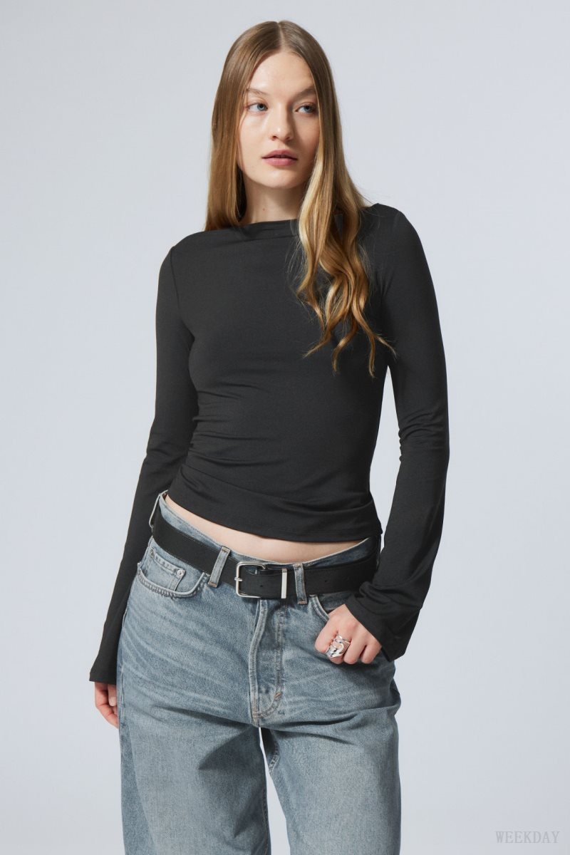 Weekday Annie Boatneck Long Sleeve Top Black | HGBC5280