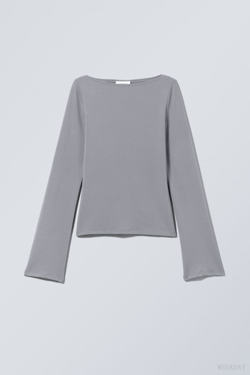 Weekday Annie Boatneck Long Sleeve Top Dark Grey | BDHG0442